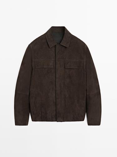 Zara Suede leather jacket with pockets - Dark brown