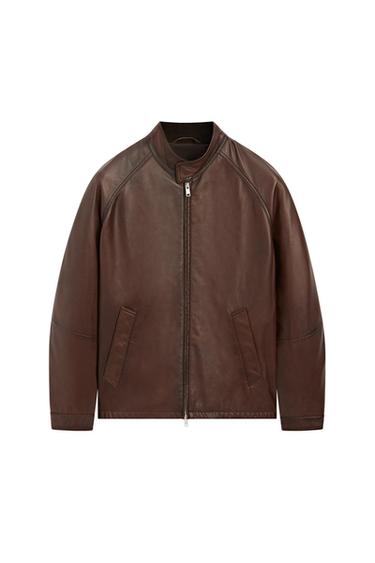 Cazadora cuello alto piel napa - Cuero de Zara