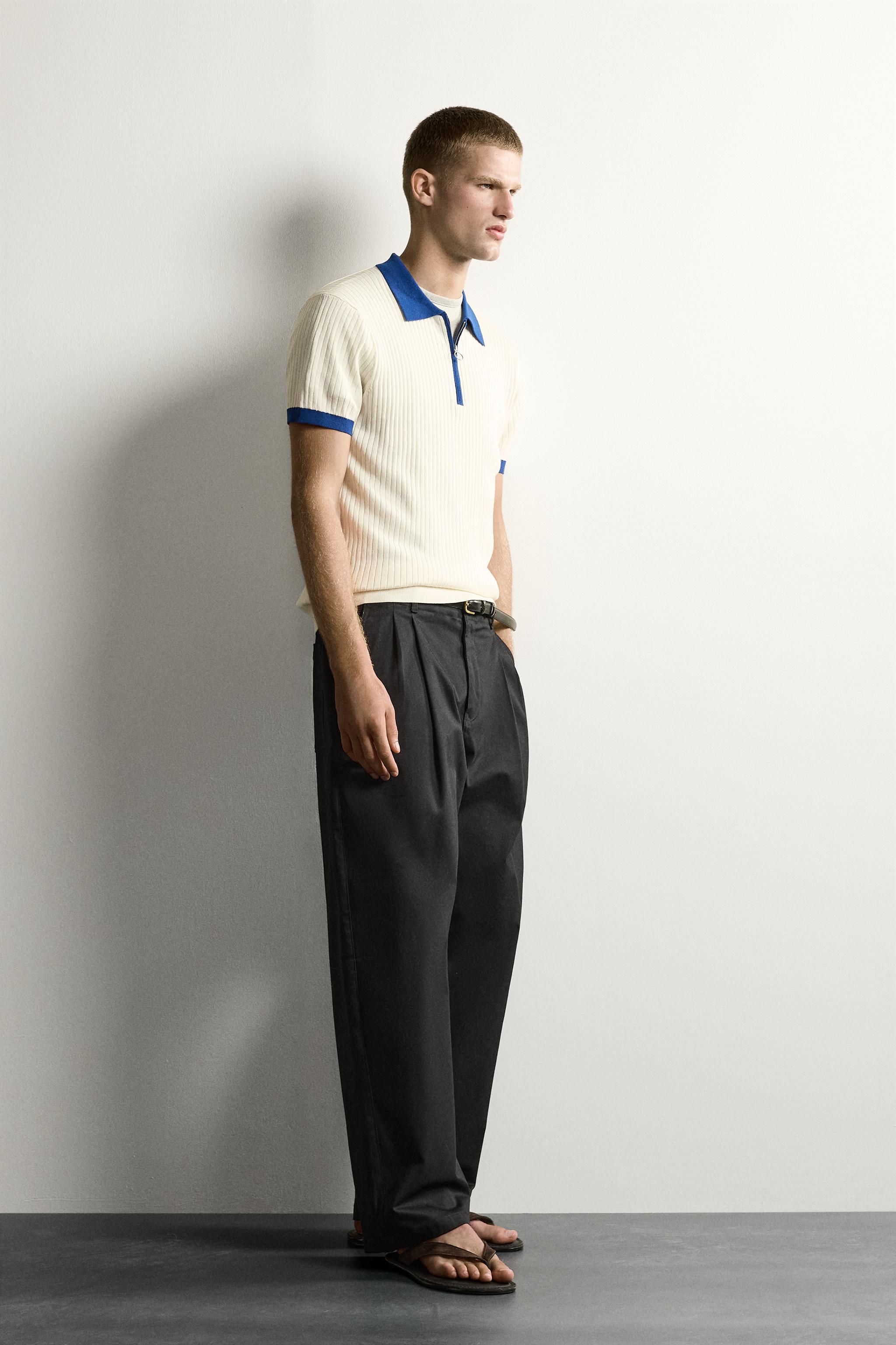 Zara BLOK RENKLİ FERMUARLI TRİKO POLO T-SHIRT görsel 4