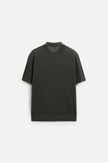 POLO EN MAILLE STRUCTURÉ PERFORÉ - Gris taupe de Zara - Image 6