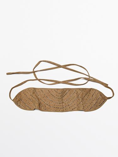 Cinturón fajín piel serraje tachas - Arena de Zara - Imagen 0