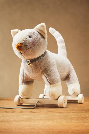 CHILDREN'S SOFT TOY CAT WITH WHEELS - Grey by Zara - Image 5