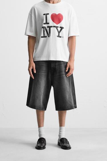 Zara BAGGY FIT DENIM SHORTS - Black