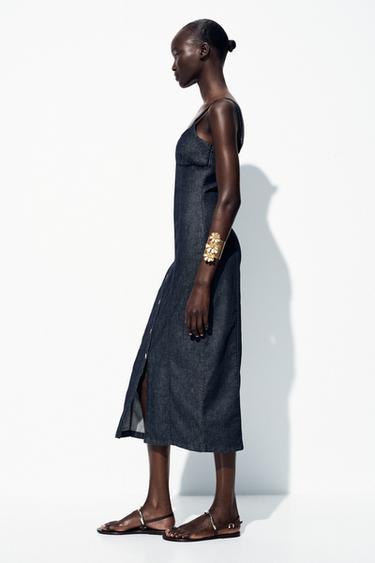 ROBE Z1975 MIDI EN DENIM À BRETELLES - Bleu de Zara - Image 2