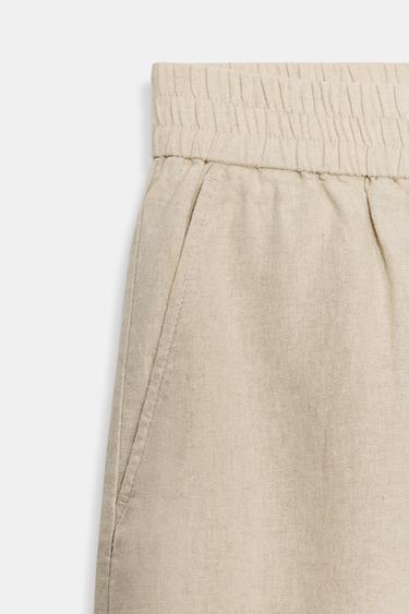 LINEN BLEND BERMUDA SHORTS WITH ELASTIC WAIST - Light beige by Zara - Image 4