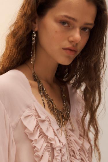 CHEMISE VOLANTS DENTELLE LIMITED EDITION - Rose poudré de Zara - Image 4