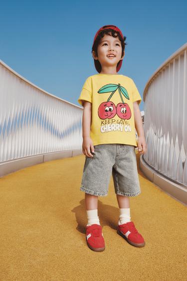 Zara 櫻桃印花 T 恤 - 黃色