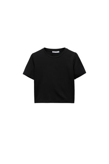 Zara SHORT SLEEVE CROPPED TOP - Black