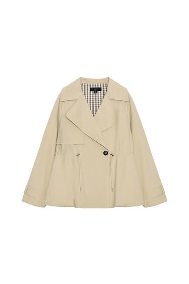 Zara ADJUSTABLE WAIST CROPPED TRENCH COAT - Ecru / Beige