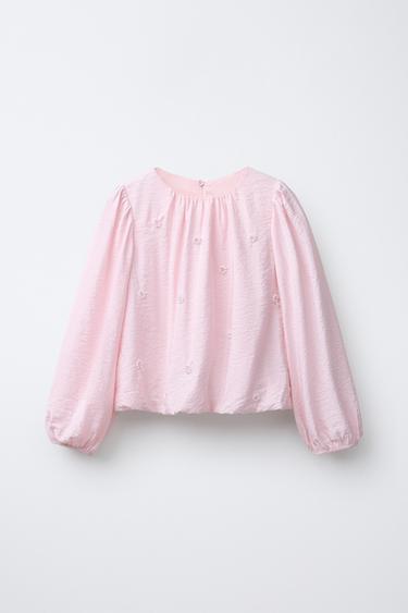 بلوزة ساتانية بلؤلؤ - وردي الخاص بـ Zara