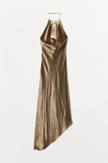 CRINKLE-EFFECT HALTER DRESS - Golden by Zara - Image 4