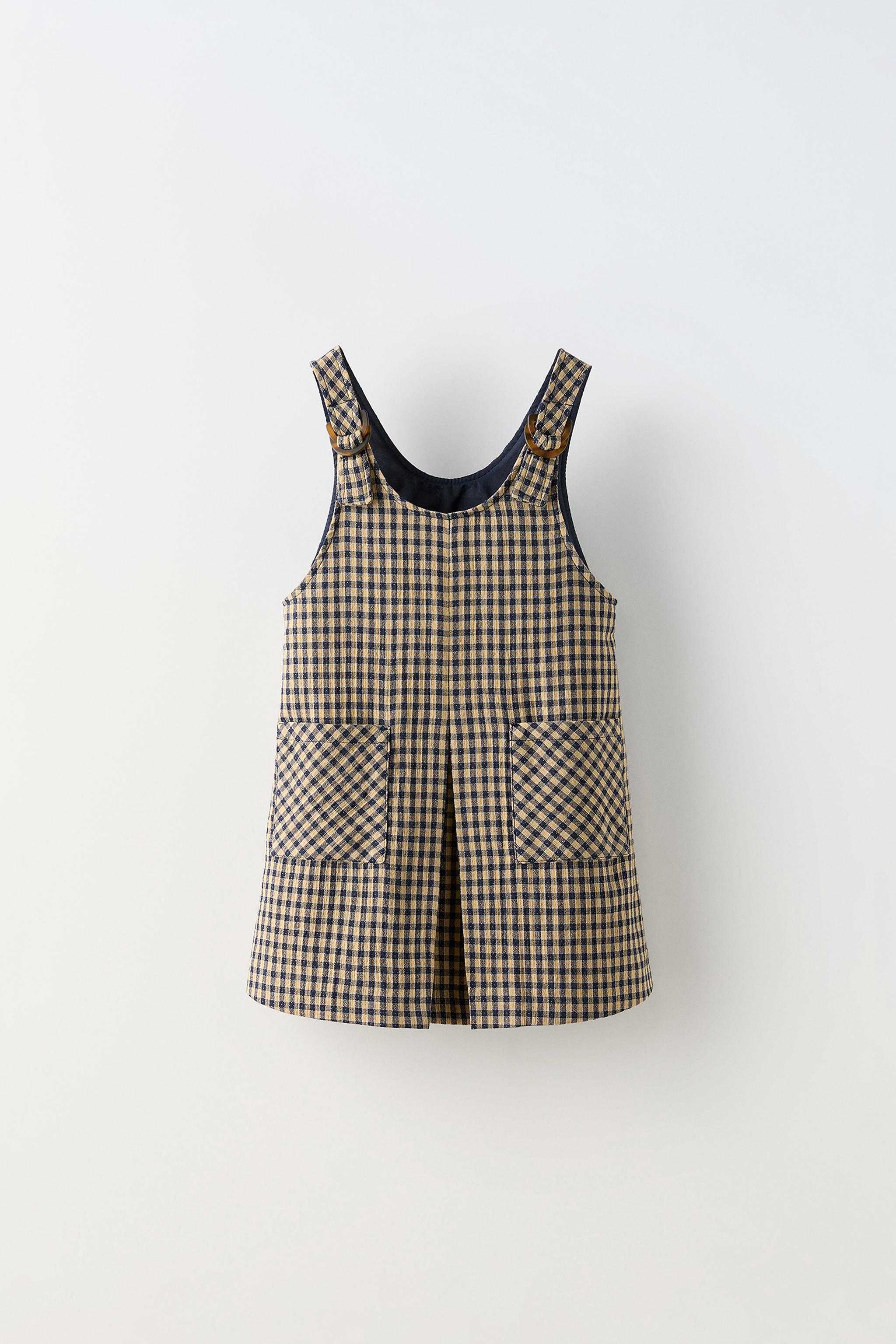 Zara Plaid Pinafore Dress Navy Blue Kids