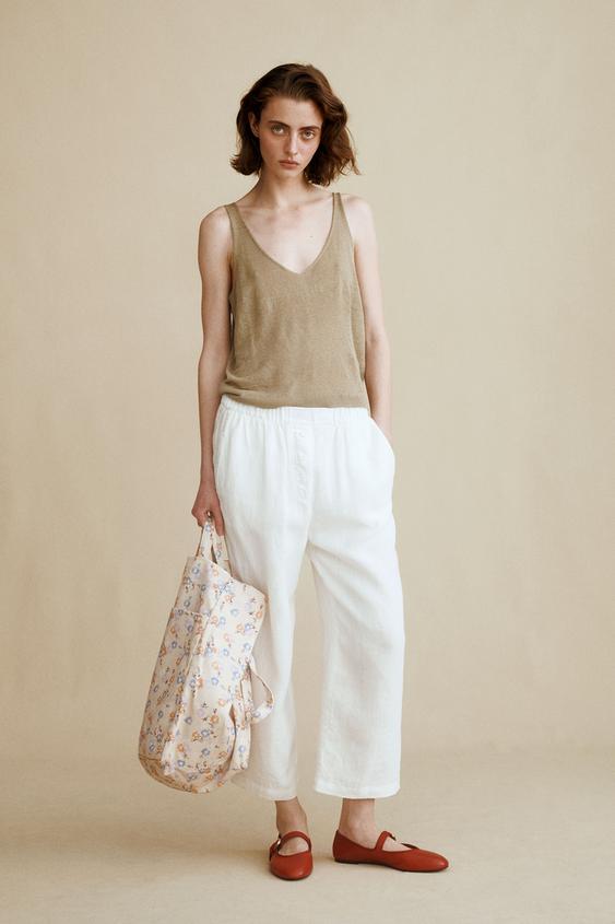 STRIK TOP MED TYNDE STROPPER – CREATED BY CARAMEL LONDON X ZARA - Kaki fra Zara - Billede 0