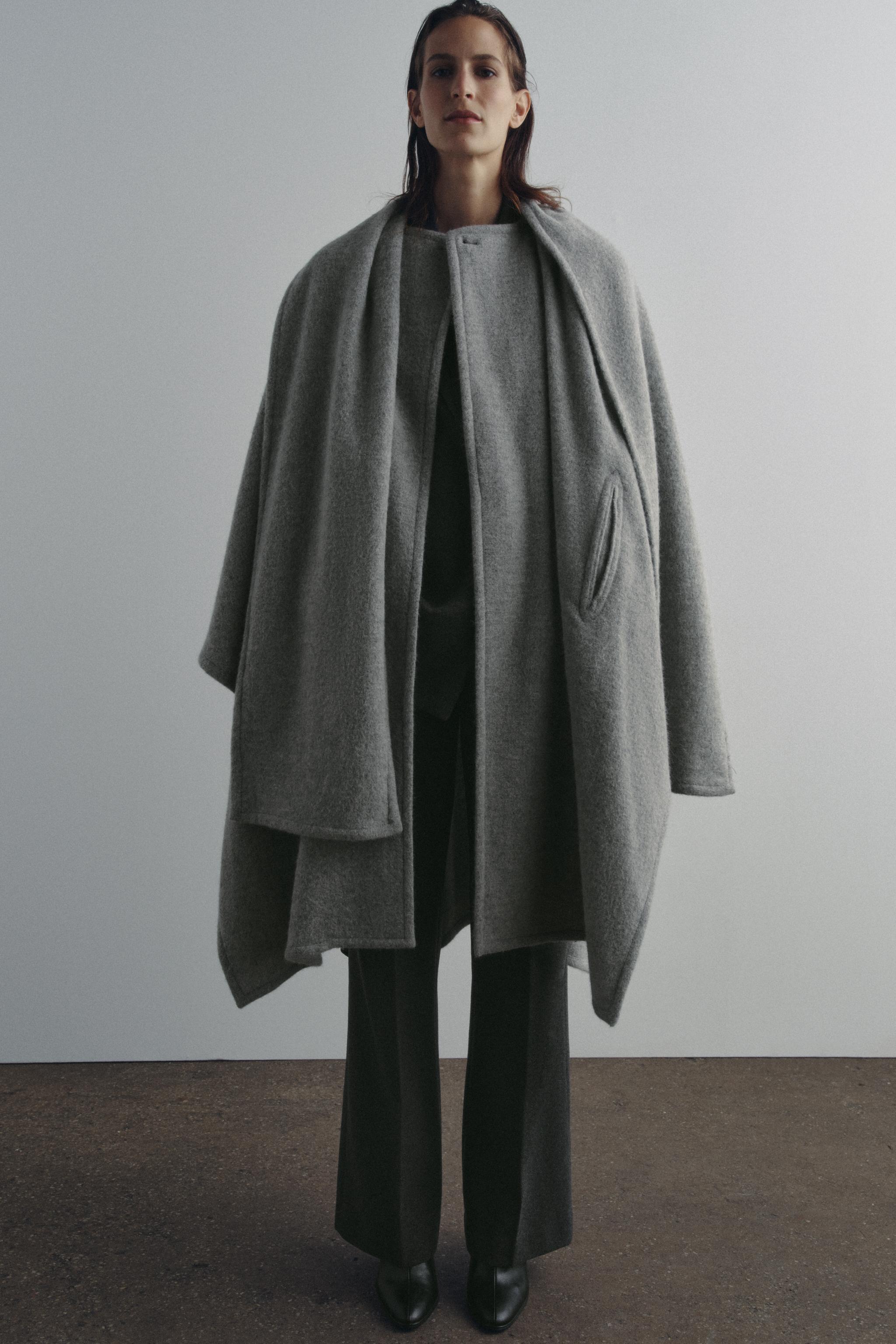 ALPACA BLEND SCARF CAPE COAT ZW COLLECTION Grey ZARA United Kingdom