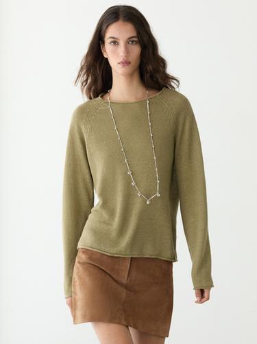 Pull en maille col rond en lin - Vert moyen de Zara