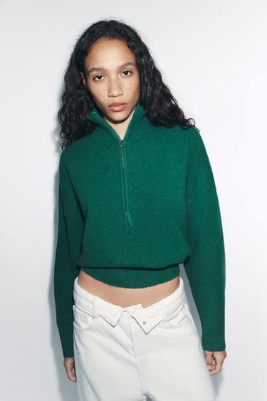 Zara ZIP KNIT JUMPER - Green