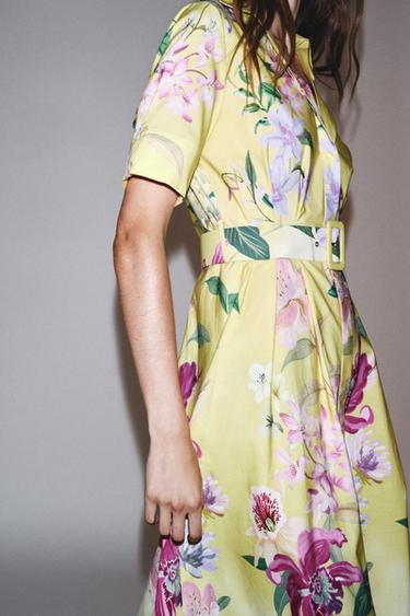 FLORAL PRINT MIDI DRESS WITH BELT - Multicoloured by Zara