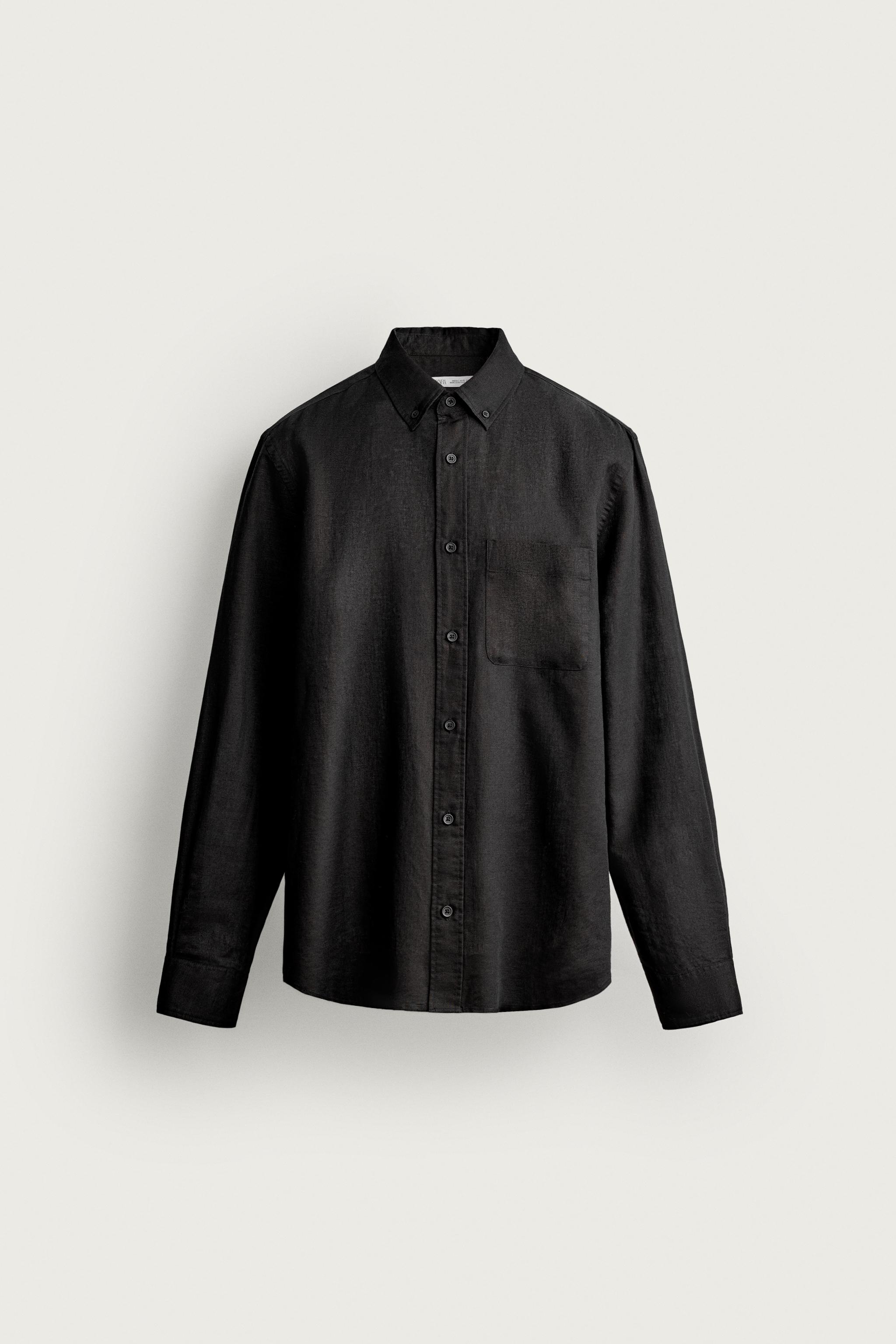 LINEN - COTTON REGULAR FIT SHIRT — Black