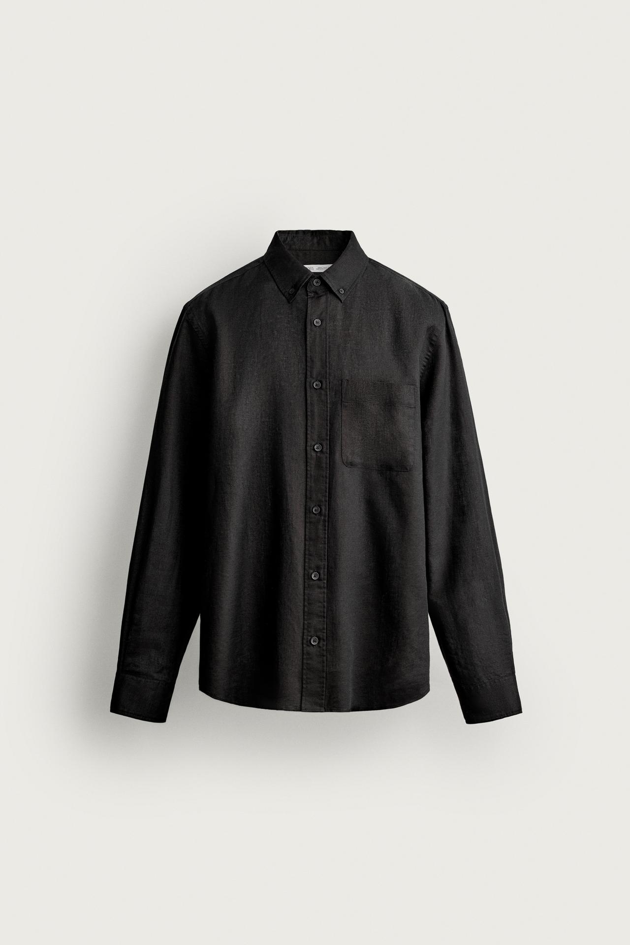 LINEN - COTTON REGULAR FIT SHIRT — Black