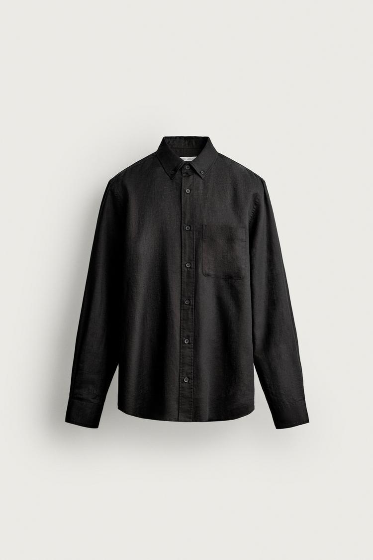 LINEN - COTTON REGULAR FIT SHIRT — Black