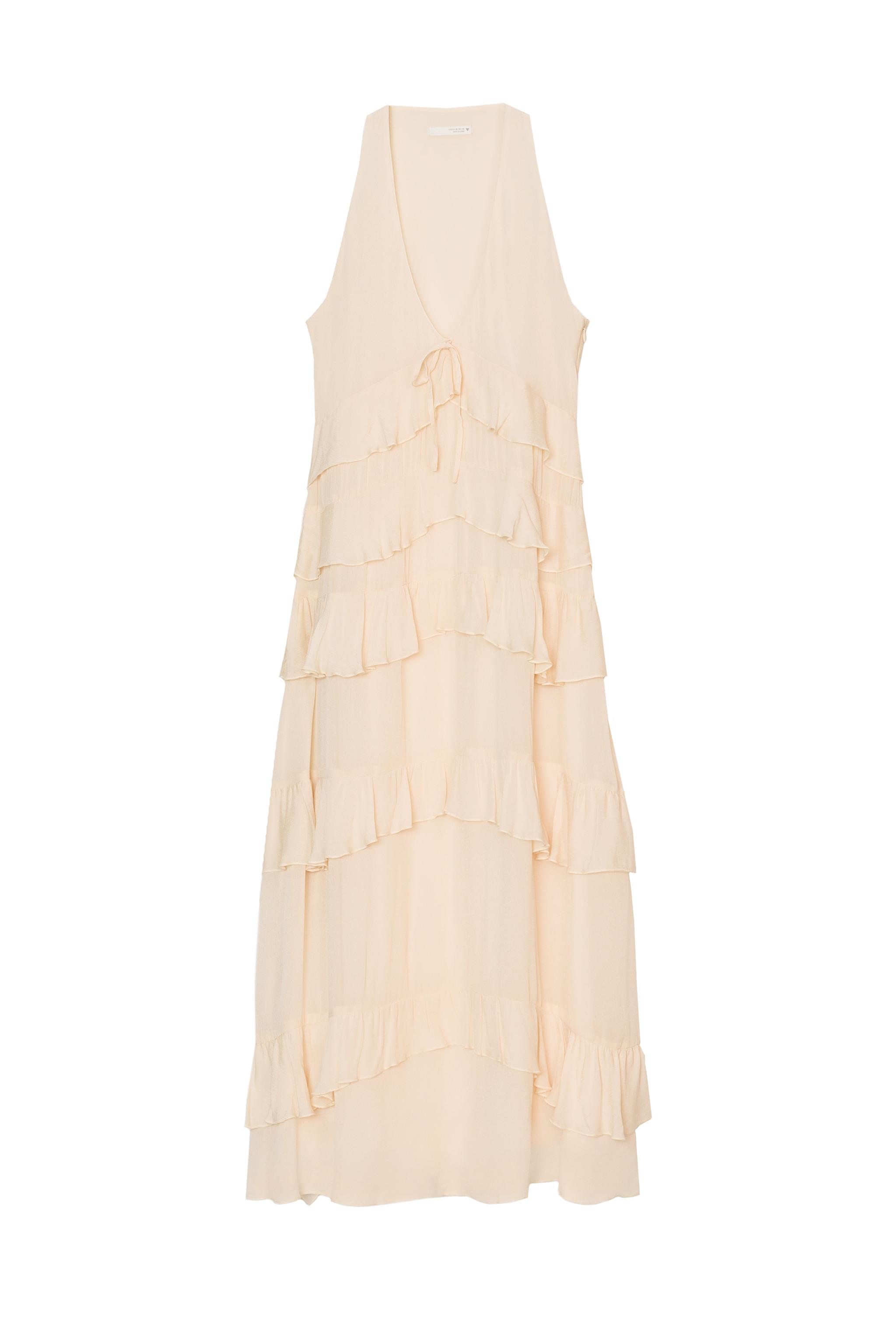 RUFFLED MIDI DRESS - Cream | ZARA United States RUFFLED MIDI DRESS - Cream | ZARA United States