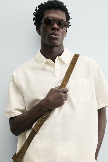 REGULAR FIT HEMP/COTTON POLO SHIRT - White by Zara - Image 4
