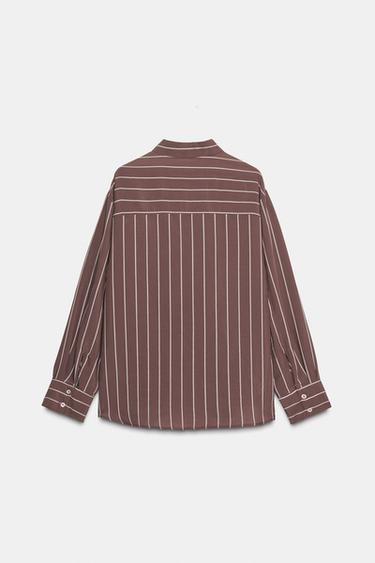 STRIPED SHIRT WITH POCKET - Brown / Ecru by Zara - Image 5