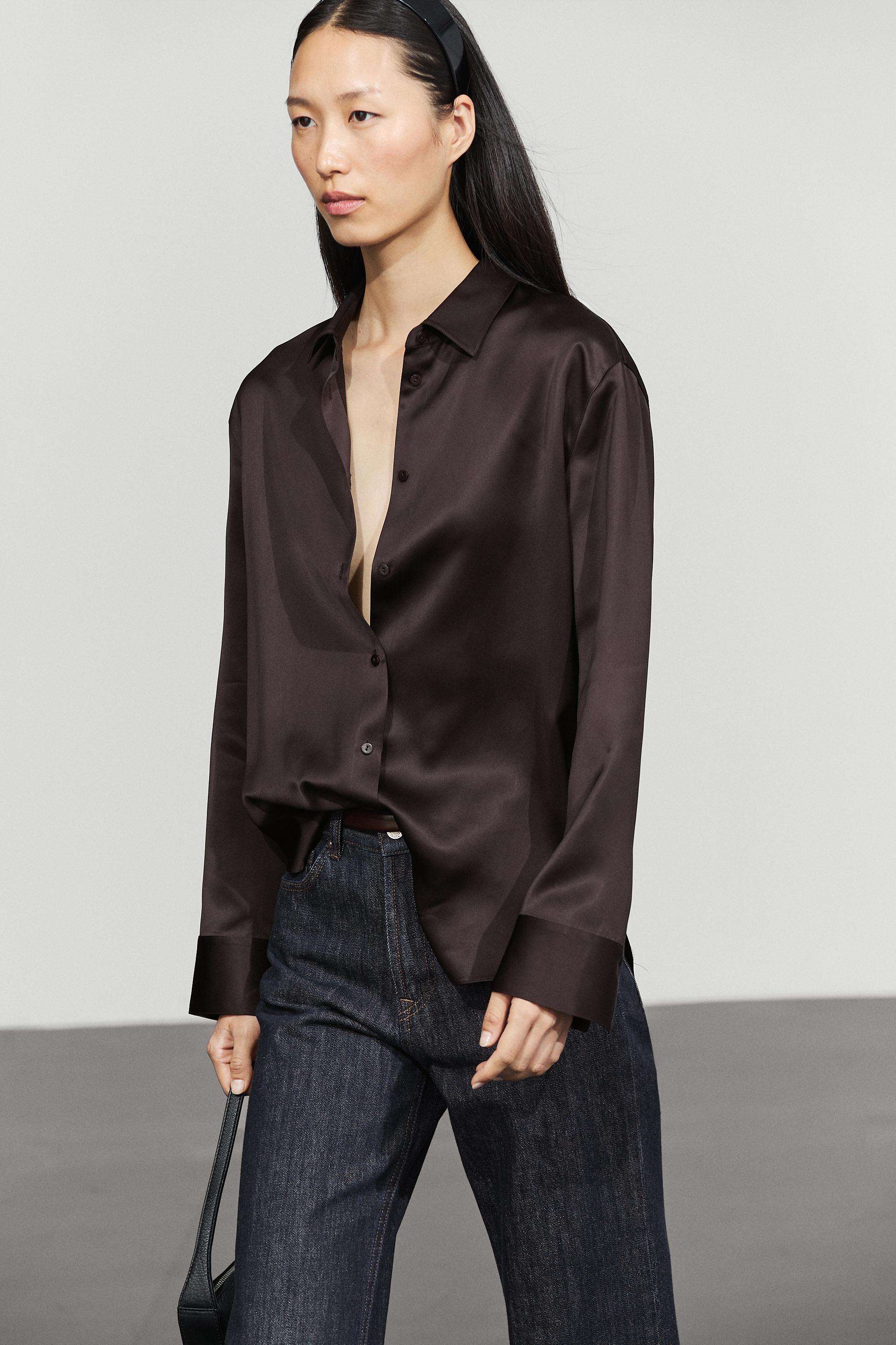Flowing satin shirt — Chocolate