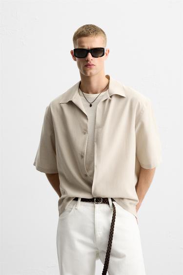Zara RELAXED FIT FLOWY SHIRT - Light beige