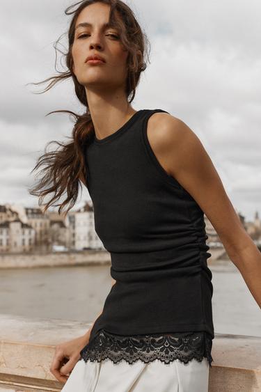 DRAPED LACE TOP - Black by Zara