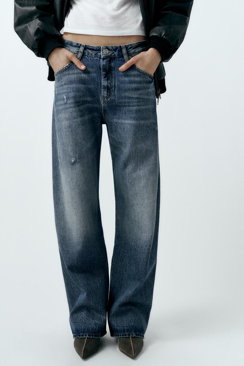 ZARA NEW MID RISE TRF CARGO JEANS BELT LOOPS PANT INDIGOBLUE ALL