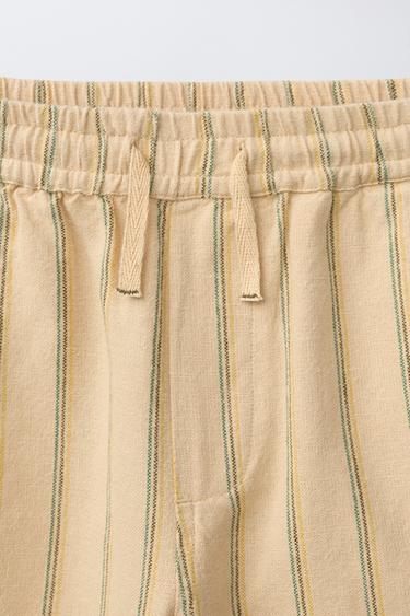 PANTALON DROIT À RAYURES EN COTON ET LIN - Rayures de Zara - Image 2
