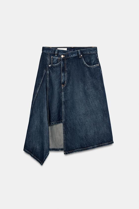ASYMMETRIC DENIM MIDI SKIRT - Blue by Zara - Image 0