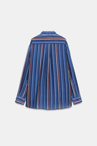 CHEMISE LONGUE À RAYURES ZW COLLECTION - Bleu de Zara - Image 5