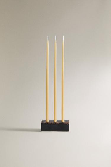 VELVET CUIR CANDLE AND CANDLEHOLDER SET - Brown by Zara - Image 2