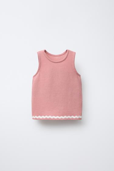 Zara WAVY TRIM T-SHIRT - Dark pink