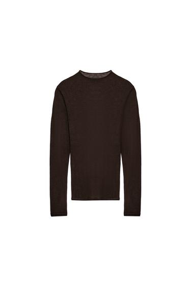 Zara EXTRAFINE WOOL AND SILK TOP - Brown