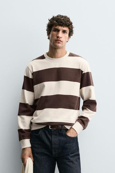 CONTRAST STRIPE SWEATSHIRT - Brown / Ecru by Zara