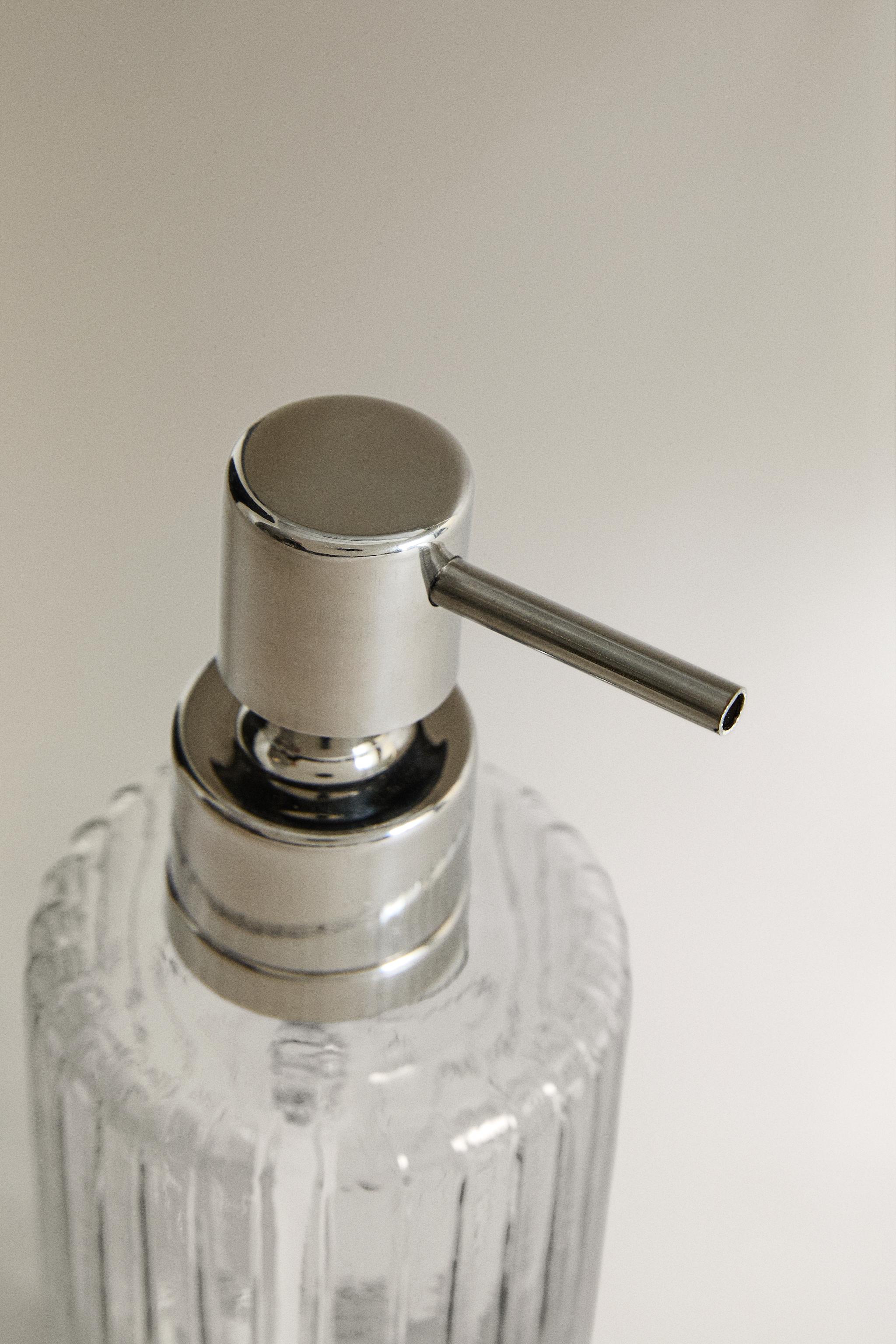 RAISED GLASS AND METAL SOAP DISPENSER