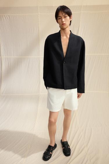 Zara 棉麻混紡西裝外套 - 黑色