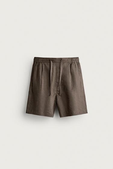 БЕРМУДИ СЪС СВОБОДНА КРОЙКА ОТ 100% ЛЕН - Кафяв / Сивокафяв от Zara