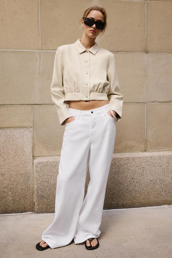 CAMISA CROP EFECTO PIEL - Crudo de Zara - Imagen 0