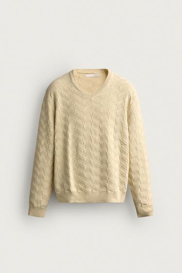 SUÉTER DE TRICÔ REGULAR FIT ESTRUTURADO - Bege da Zara