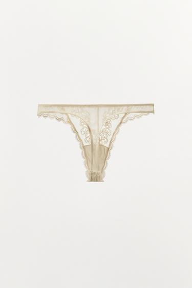TANGA EN MESH ET DENTELLE - Écru de Zara - Image 4