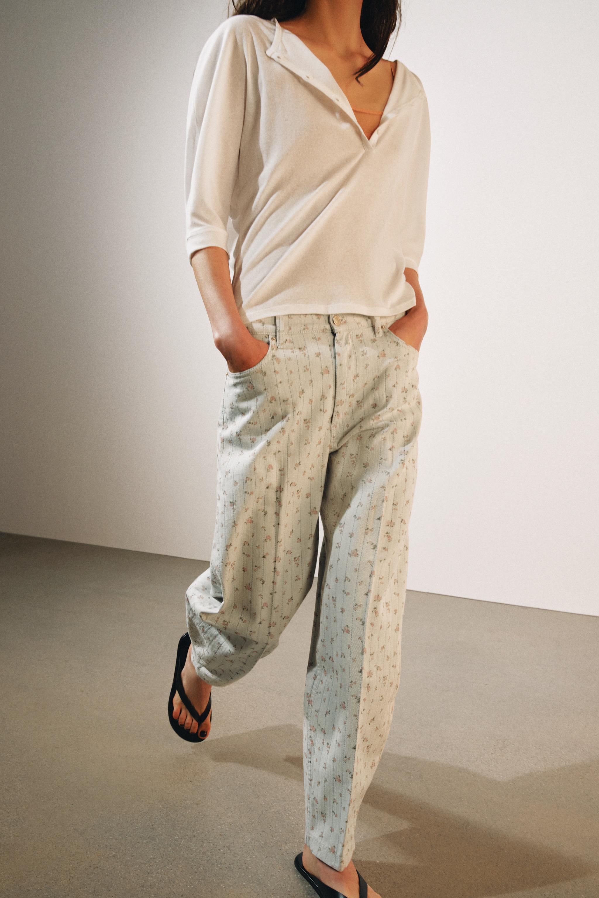 Женские джинсы Zara ZW COLLECTION HIGH RISE TAPERED FLORAL JEANS