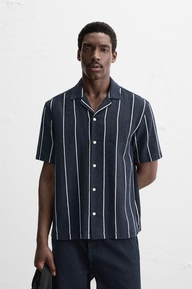 CAMISA COM TEXTURA LISTRADA - Azul-marinho da Zara