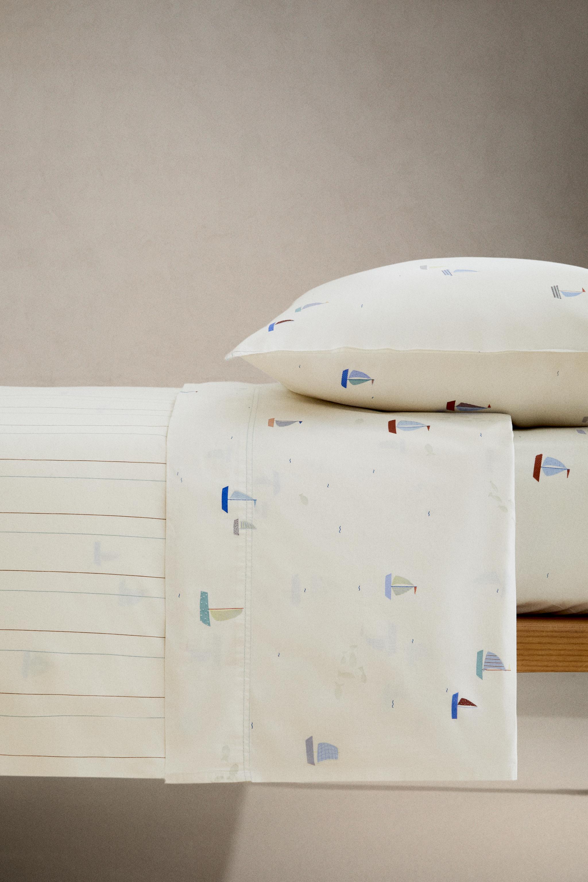 KIDS SAILBOAT COTTON FLAT SHEET