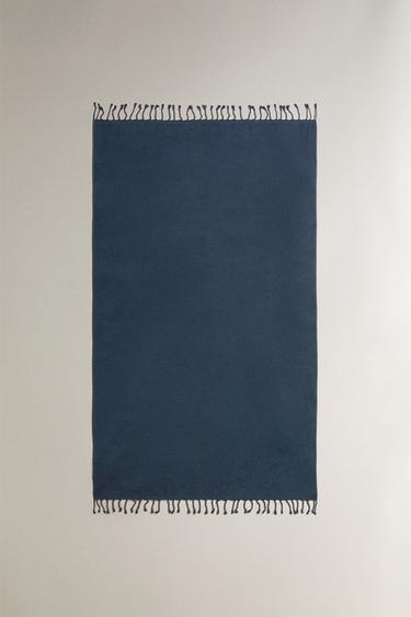 FRINGED COTTON BEACH TOWEL - Navy blue by Zara