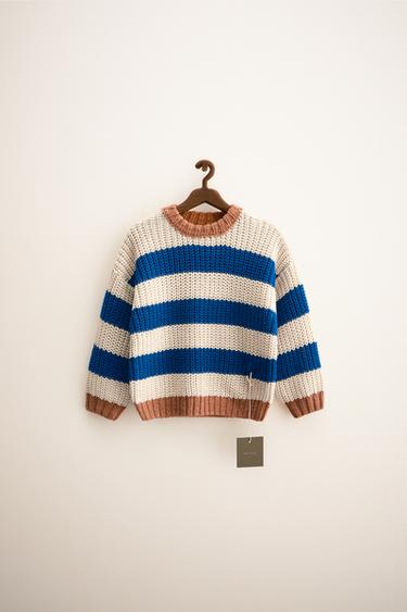Zara ZARA TIMELESS - STRIPED CHUNKY KNIT SWEATER - Dusty blue