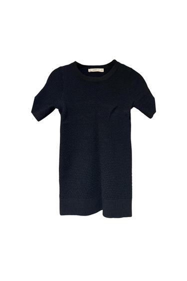 Front view of a textured black short-sleeved t-shirt